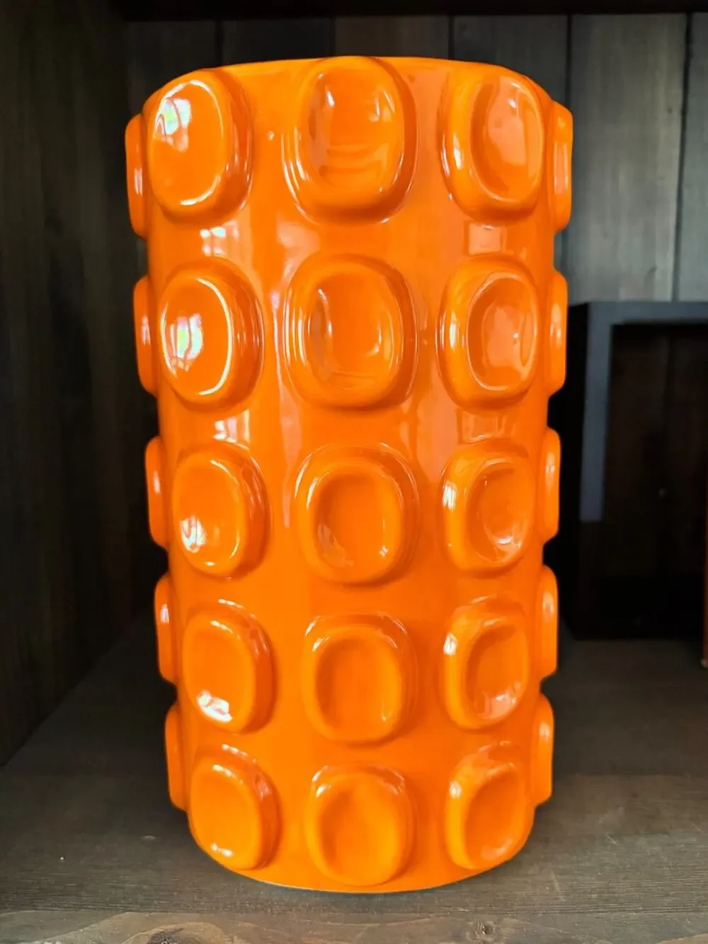 Retro Orange Bubble Studded Ceramic Vase 11” Pop Art Summerween Fall Halloween